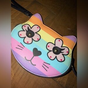 Luv Betsey by Betsey Johnson Multicolor Pastel Rainbow Cat Wristlet Black Strap
